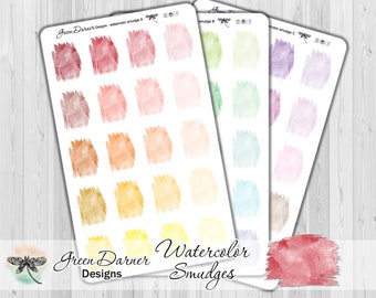 WATERCOLOR SMUDGES planner stickers, decorative, functional planning, brushstroke, journaling