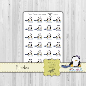 Puzzles - Pearl the Penguin, planner sticker, icon tracker,  Happy Planner, Erin Condren, Kawaii, character, family time, game night