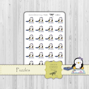 Puzzles Pearl the Penguin, autocollant planificateur, tracker icône, Happy Planner, Erin Condren, Kawaii, personnage, temps de famille, nuit de jeu image 1