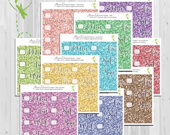 Glitter Date Covers - for the Erin Condren, Happy Planner or Big Happy Planner - Gemstone Collection - by Green Darner Designs