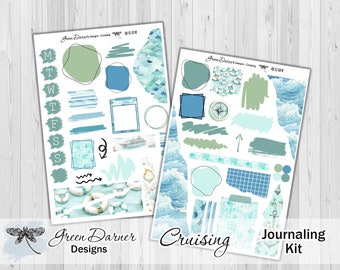 CRUISING - Journaling sticker kit, spring, summer, holiday travel, vacation, boating, decorative planning, layering stickers