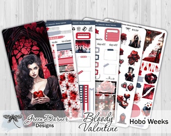 Hobo Weeks BLOODY VALENTINE weekly planner sticker kit, love, romance, gothic Valentine's Day