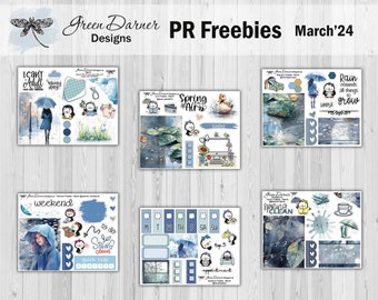 March 2024 PR sampler, Functional sample planner stickers, Happy Planner, Erin Condren, spring rain, storm