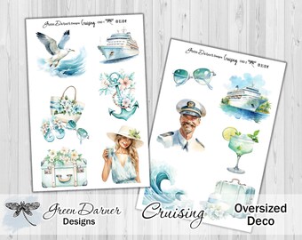 CRUISING decorative planner stickers, oversized deco, holiday travel, vacation, boat cruise, spring, summer, journaling