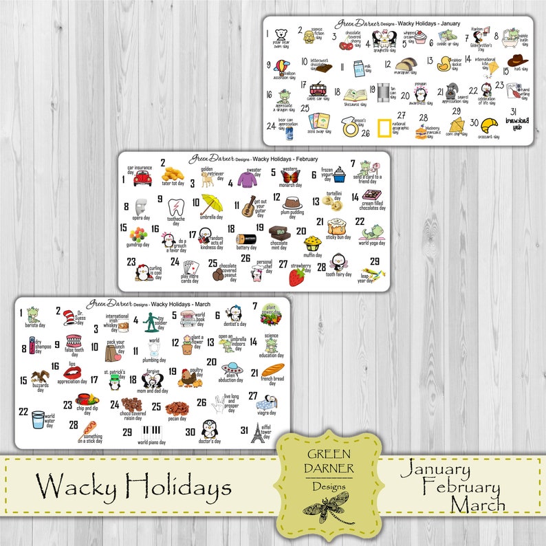 Wacky Holidays Silly Holidays Monthly Planner Stickers Etsy Canada