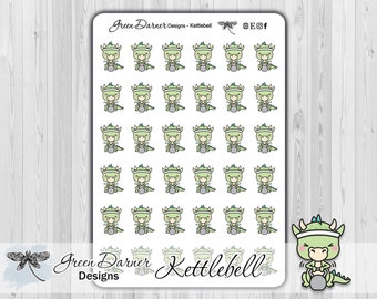 Drako the Dragon  KETTLEBELL, functional fitness planner stickers, workout, gym, health, weight lifting, weights, cardio, arm exercise