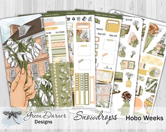 Hobonichi Weeks, SNOWDROPS, weekly planner sticker kit, journaling, decorative planning, scrapbooking, spring winter garden flowers, hobo