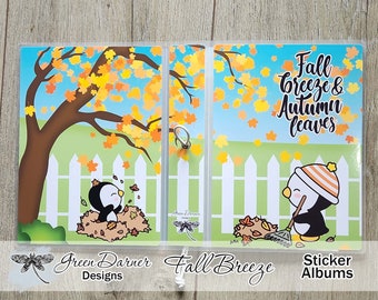 Sticker storage albums, FALL BREEZE, small/washi wallet, 5x7, 6X8, hobo, removable or top loading, photo albums, Pearl the Penguin