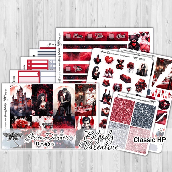 Happy Planner BLOODY VALENTINE weekly planner sticker kit, love, romance, gothic Valentine's Day