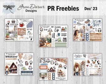 December 2023 PR sampler, Functional sample planner stickers, Happy Planner, Erin Condren, winter, cozy, snow, kawaii character, penguins