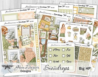 Big Happy Planner, SNOWDROPS weekly planner sticker kit, journaling, decorative planning, scrapbooking, spring winter garden flowers, floral