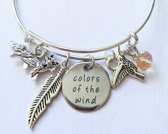 Pocahontas Inspired Bangle Bracelet, Pocahontas Charm Bracelet, Disney Princess Charm Bracelet