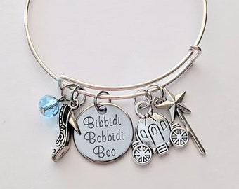 Cinderella Inspired Bangle Bracelet, Disney Princess Jewelry, Fairy Godmother, Disney Princess Charm Bracelet