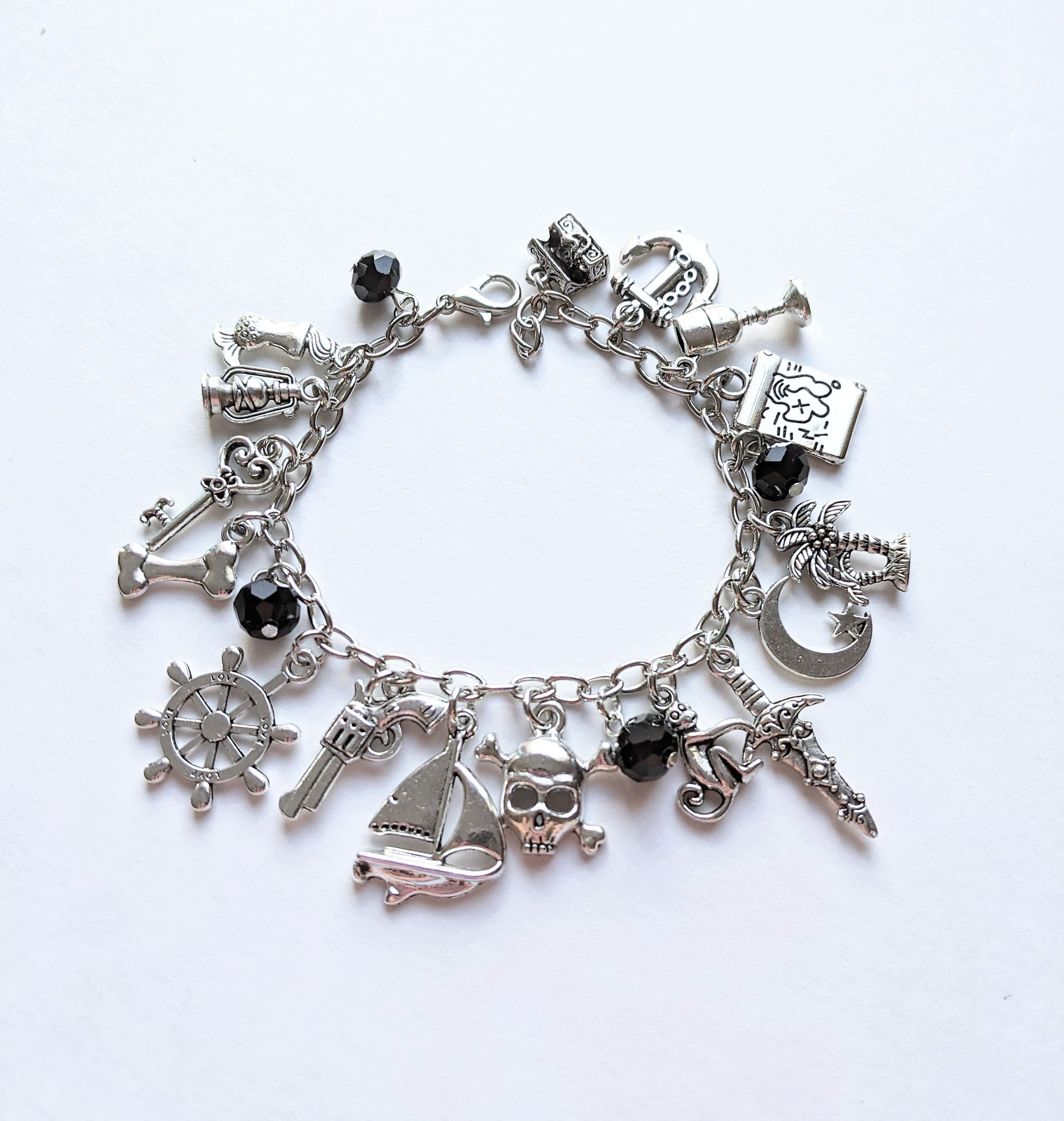 Crystal European Charm Bracelet , Silver Sisters Pendant Charm Bracelet , Silver Spacers, Glass Spacers Dangle Charm Bracelet