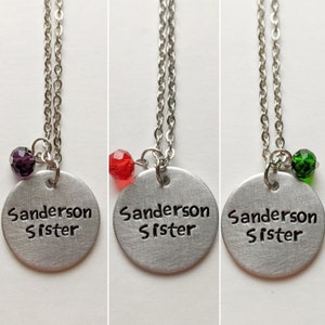 Sanderson Sister Hand Stamped Necklace, Winnie Sanderson Necklace, Mary Sanderson Necklace, Sarah Sanderson Necklace