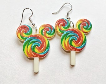 Rainbow Mouse Lollypop Earrings, Parks Dessert Inspired Earrings