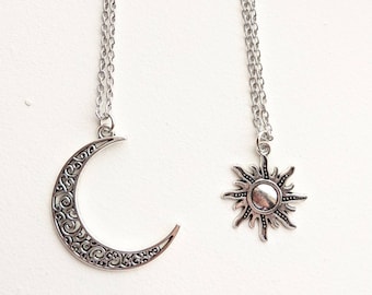 Twitches Inspired Necklaces, Crescent Moon and Sun Necklace, Celestial Necklace, BFF Necklaces, Witch Necklaces