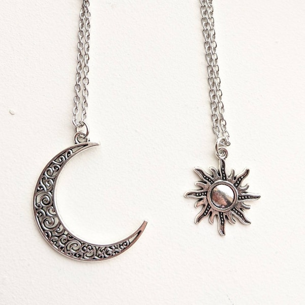 Twitches Inspired Necklaces, Crescent Moon and Sun Necklace, Celestial Necklace, BFF Necklaces, Witch Necklaces