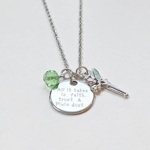 Tinkerbell Inspired Necklace, Fairy Necklace, Charm Necklace, Disc Necklace