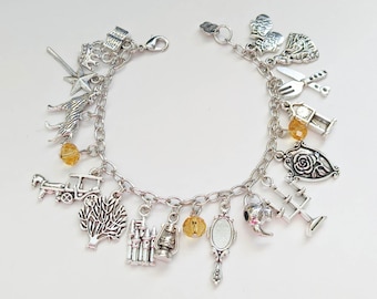 Beauty & the Beast Inspired Charm Bracelet, Belle Charm Bracelet, Disney Princess Charm Bracelet