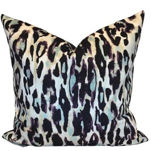 Abstract Animal Print Velvet Pillow Cover, Purple Aqua Black, Fun Pillow Cover