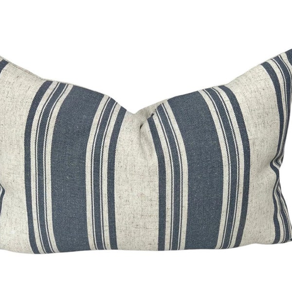 Rustic Blue Stripe Grain Sack Pillow Cover