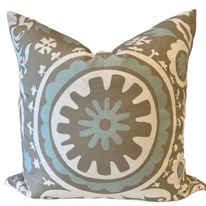 Geometric Floral Pillow Cover Beige Blue White