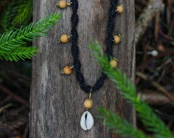 Cowrie Shell & Hemp Necklace, Cowrie shell necklace, Hemp necklace, Hemp and Wood bead necklace, Garnet Necklace, Hemp Jewelry