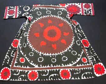 boho hippie jacket bath robe cotton ARTJK08 New Uzbek handmade suzani white jacket caftan clothing