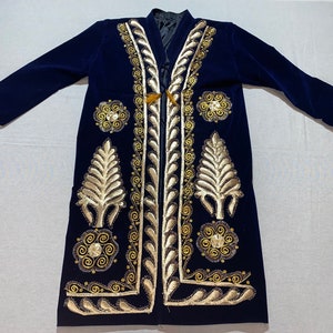 UZBEK CHAPAN, vintage suzani coat, handmade uzbek robe, Uzbekistan caftan, golden boho embroidered jacket, tajik dress