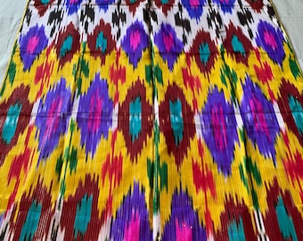 Uzbek ikat silk fabric, 150:65 cm piece, 100% silkworm silk fabric, han atlas