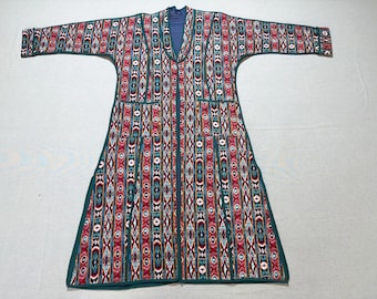 Uzbek Warm Quilted Chapan, coat, cotton padded handmade unisex robe from ikat fabric