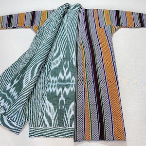 Uzbek Ikat Chapan Robe: Handwoven Quilted Coat