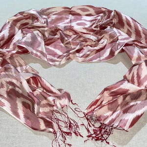 Uzbek Silk Ikat Scarf Vintage style Shawl Multicolor Uzbekistan handmade handwoven Pure Silk Scarves