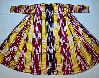 Antike Ikat Chapan Robe: Handgemachte Seidenraupe Usbekistan Kaftan