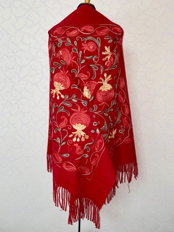 Embroidered Uzbek Wool Shawl: Suzani Cape
