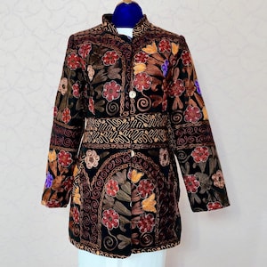 Uzbek Jacket Silk Embroidered Vintage Uzbekistan SUZANI chapan dress robe Coat