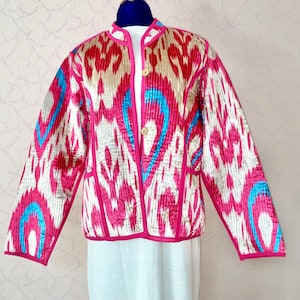 Uzbek Ikat Jacket insulated reversible Uzbekistan velvet coat, chapan, dress, robe