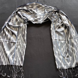 Uzbek Silk Ikat Scarf Vintage style Shawl Multicolor Uzbekistan handmade handwoven Pure Silk Scarves to order