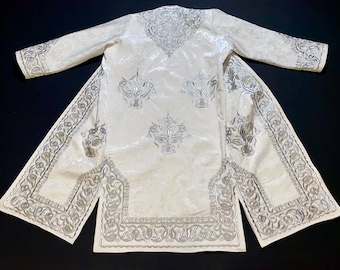 UZBEK CHAPAN, handmade embroidered suzani coat, uzbek robe, Uzbekistan caftan, golden boho embroidered jacket, tajik kaftan