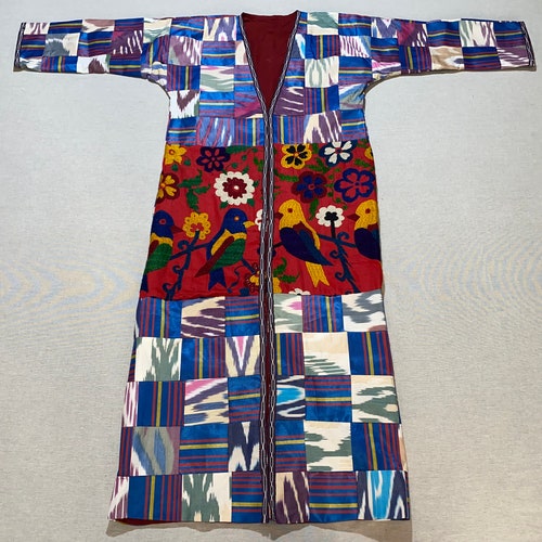 UZBEK CHAPAN, Patchwork suzani coat, handmade uzbek shops robe, Uzbekistan caftan, boho embroidered jacket, tajik dress