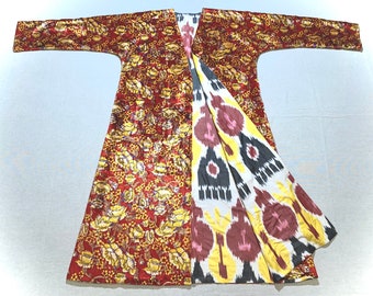 Vintage usbekische Suzani Chapan Robe : Bestickter Samt-Seiden-Kaftan