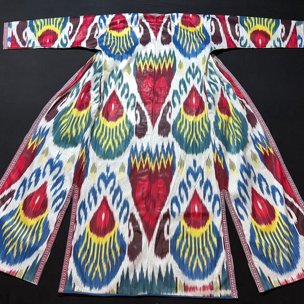 UZBEK CHAPAN, uzbek ikat coat, handwoven robe, Uzbekistan suzani caftan, uzbek jacket, tadjik dress