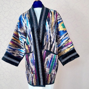 Uzbek Ikat Jacket insulated reversible Uzbekistan velvet coat, chapan, dress, robe