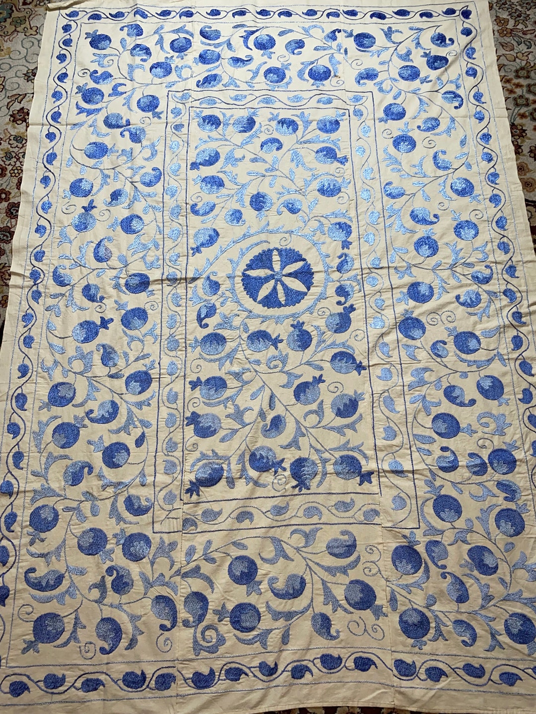 Tenture Murale Mandala Om En Coton – Grand Format King 280x280 Cm – Bleu