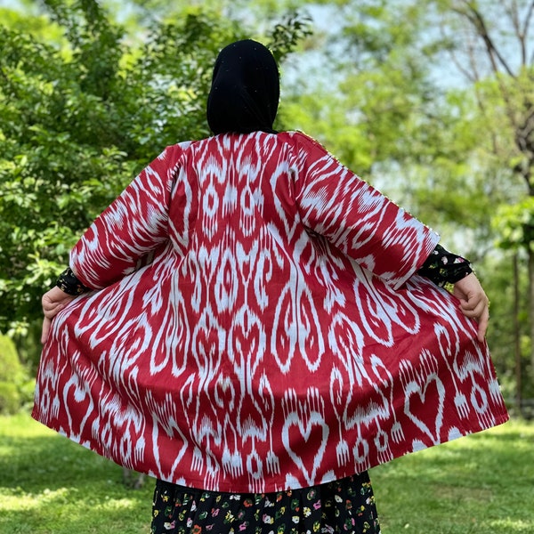 UZBEK CHAPAN, uzbek ikat coat, handwoven robe, Uzbekistan suzani caftan, uzbek jacket, tadjik dress