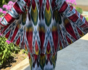Uzbek Ikat Cotton Coat: Oversize Free Style Gown