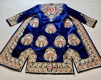 Handmade Uzbek Suzani Coat: Golden Embroidered Chapan Robe