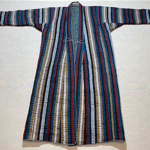 Uzbek Warm Quilted Chapan, coat, cotton padded handmade unisex robe from ikat fabric