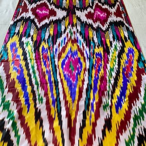 Uzbek ikat silk fabric, 570:80 cm piece, 100% silkworm silk fabric, han atlas